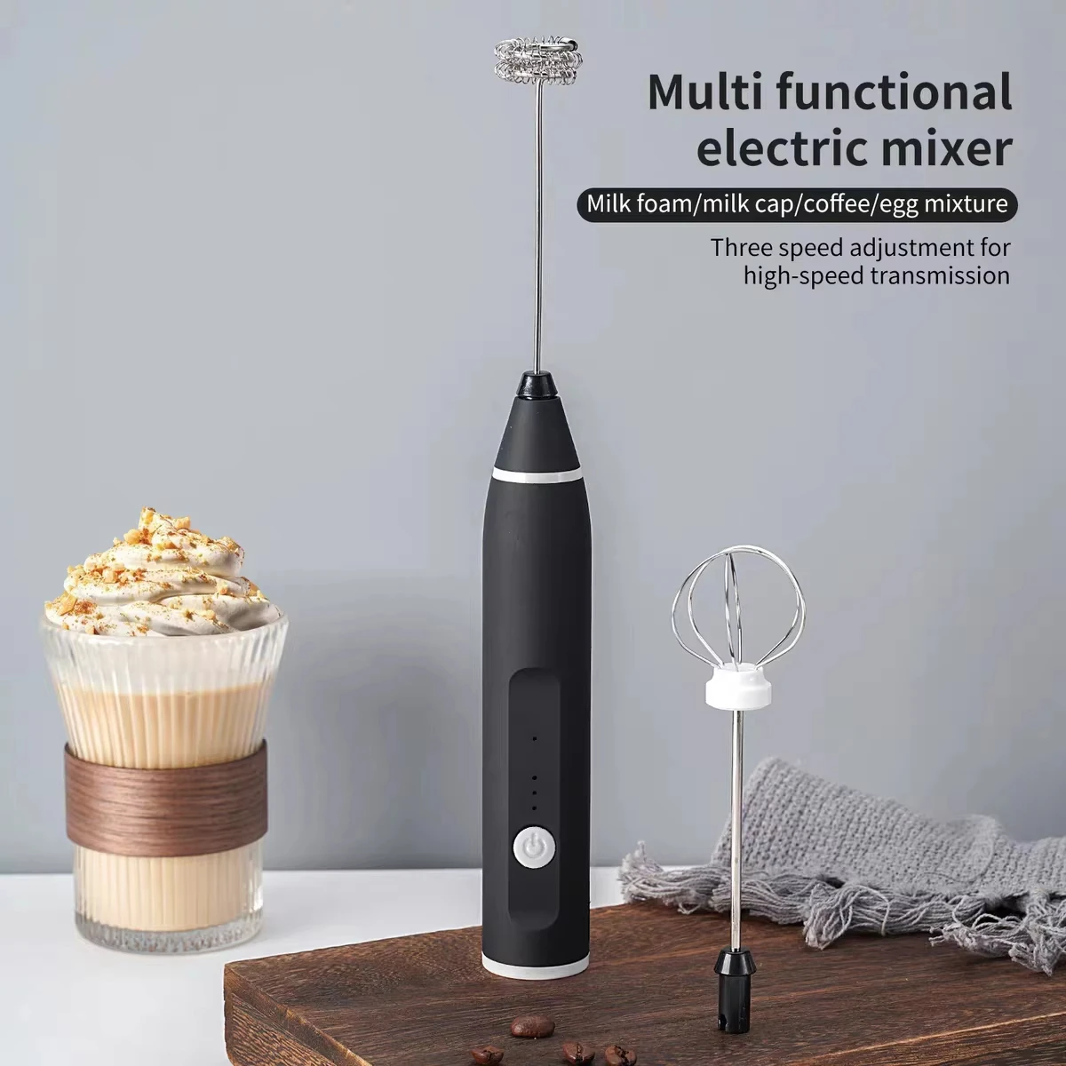 2 in 1 Rechargeable Electric Mixer (Handheld Milk Frother Electric Whisk/Coffee Beater)
